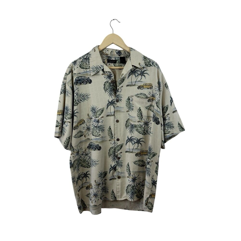 Cellinni X-Large Silk Shirt Vintage Classic Cars Button Front Short Sleeve Mens